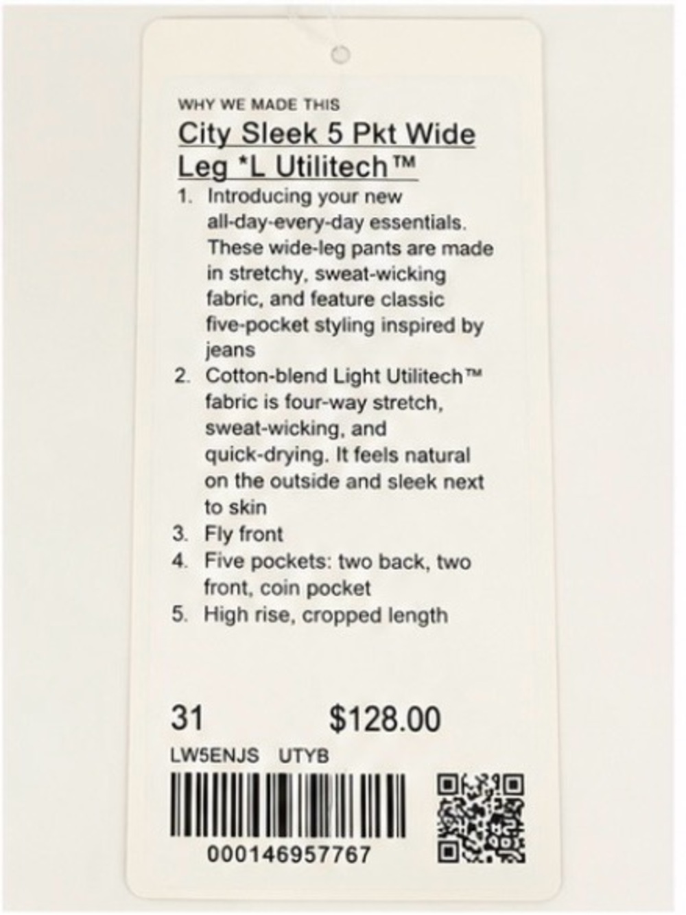 lululemon City Sleek 5 Pocket Wide Leg Crop Pants Size 31 Light Blue Utilitech - Picture 6 of 6